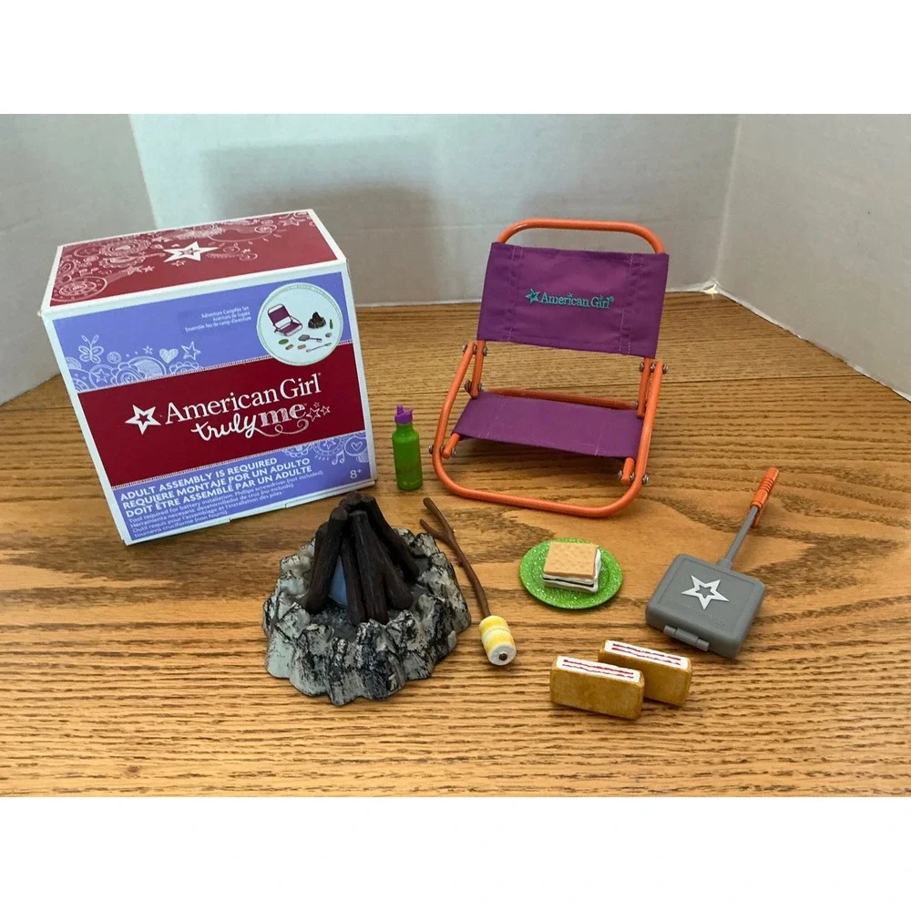 American Girl Truly Me Adventure Campfire Set Chair Smores sound fire Doll Toy